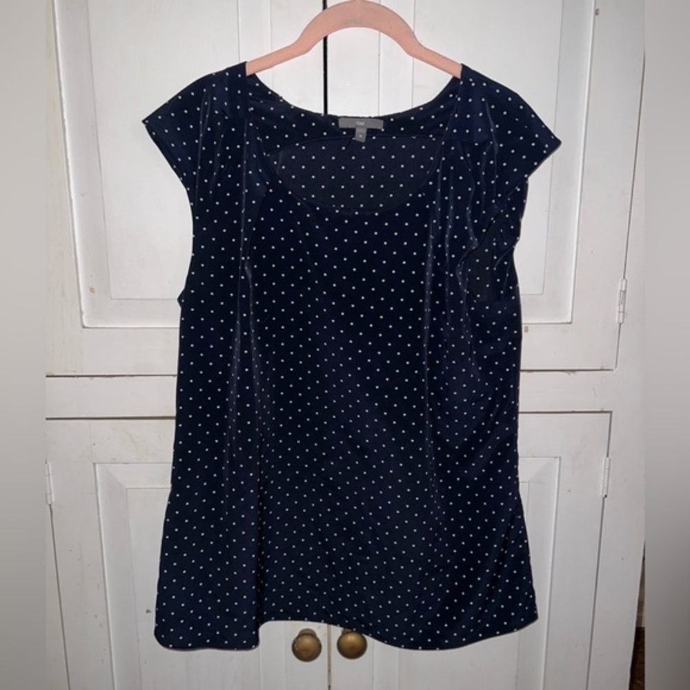 EUC GAP Blouse Blue & White Polka Dot Blouse Sz M